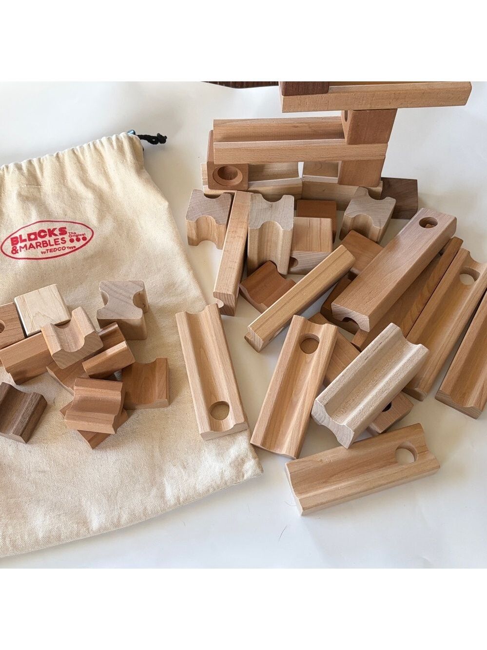Natural Wood Marble Run Building Set - Neutral Wood
